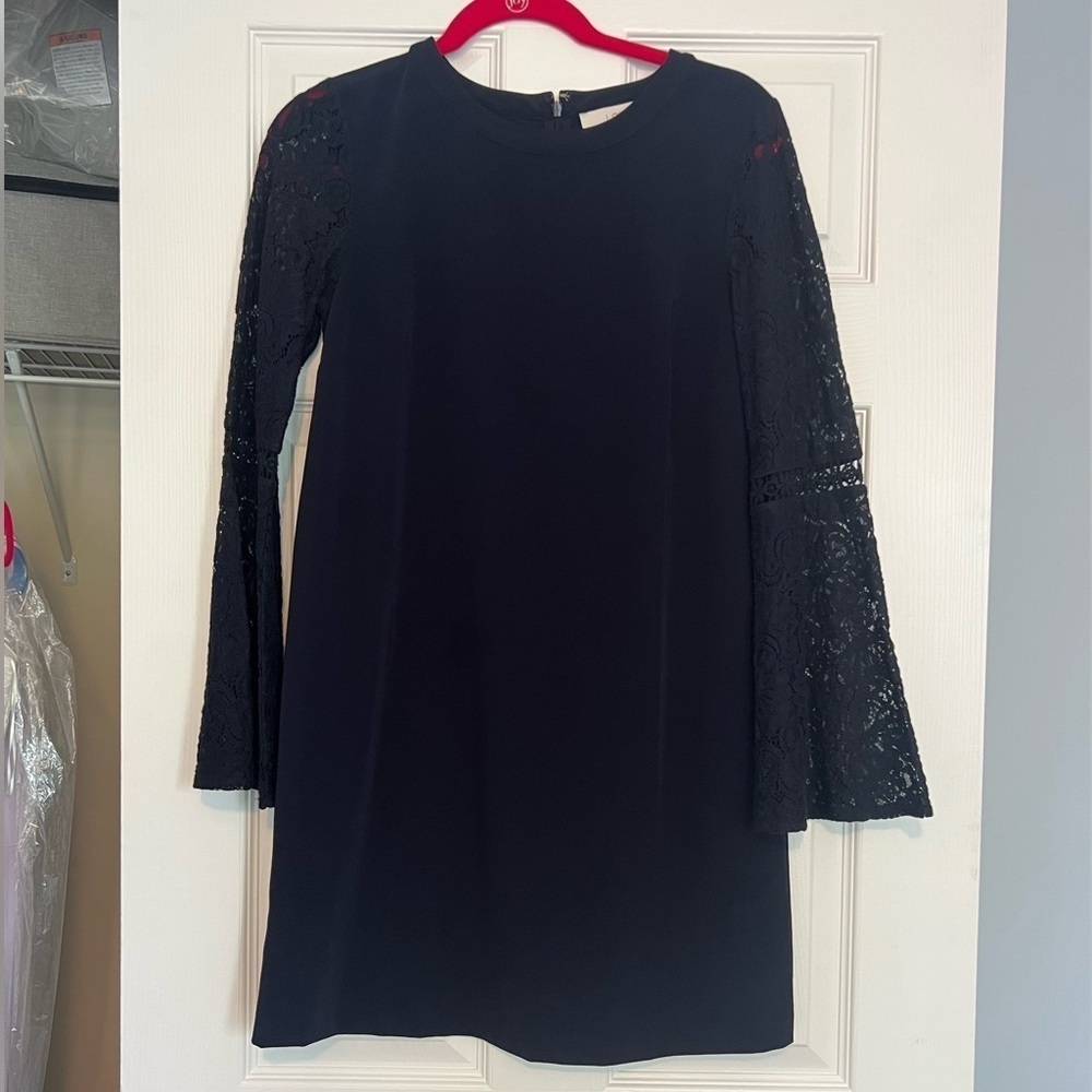 Loft navy dress with lace sleeves